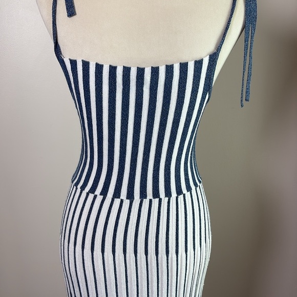 Zara Limited Edition Dress Italian Yard Stretch Knit Stripe Blue White Size M - Picture 7 of 13